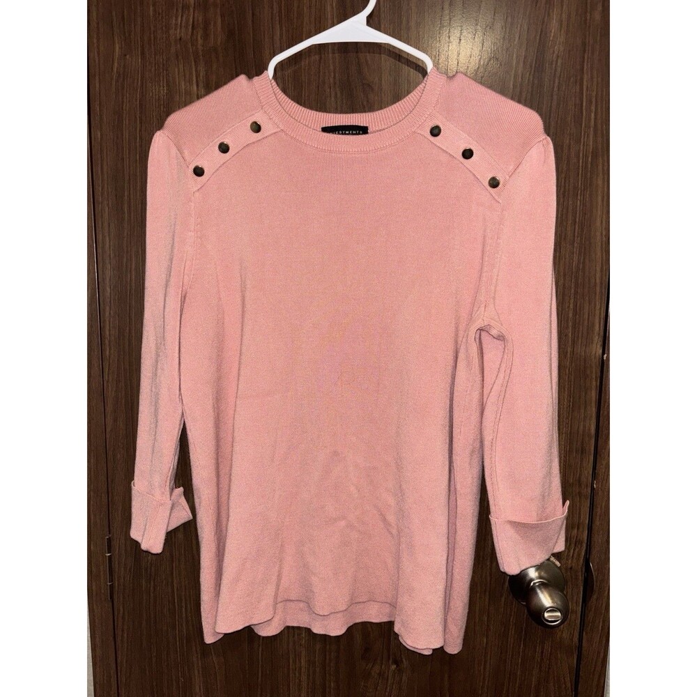 Investments Long Sleeve Pink Pullover Sweater with Gold Detail Size Petite XL
